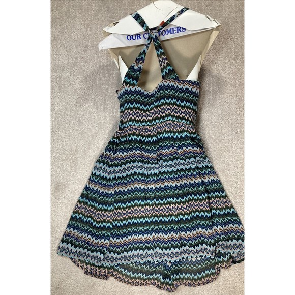 Womens  Designer Inspired Sleeveless Dress Multi Color Chevron SZ S - Picture 2 of 8